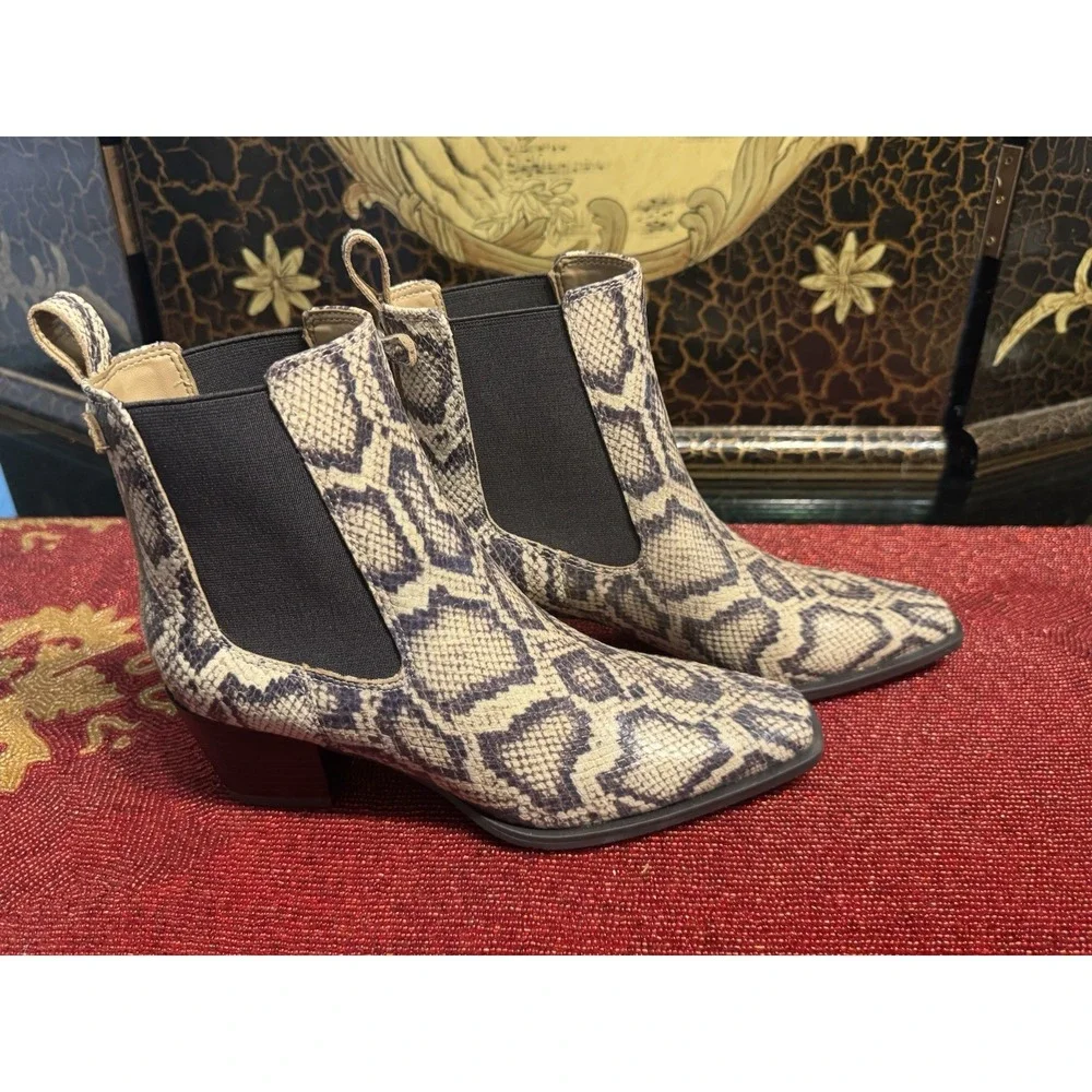 Sam Edelman Ashtyn Womens 6 Snake Print Chelsea Ankle Boots Square Toe